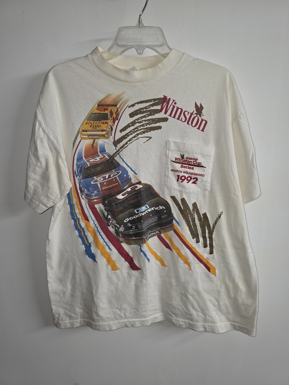 Vintage Winston 1992 NASCAR T Shirt White with Multicolor Race Graphic. M In USA